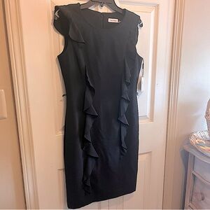Calvin Klein Black Ruffle Sheath Dress – 6 (NWT, Missing Belt)